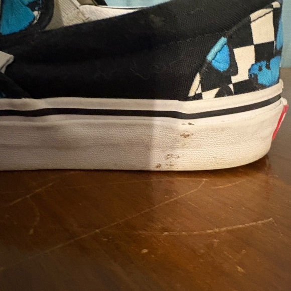 Vans Black and White Checkered Slip-Ons with Blue Butterflies - Picture 6 of 8